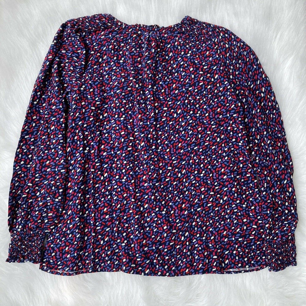 Talbots Blouse Sz XS Colorful Long Sleeve Smocked Fringe Tie Neck Elastic Womens - Picture 6 of 9